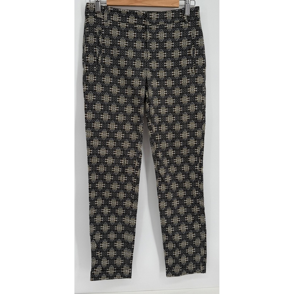 Zara‎ Basic Womens Geometric Medallion Print Slim Tailored Trousers Black Sz 4